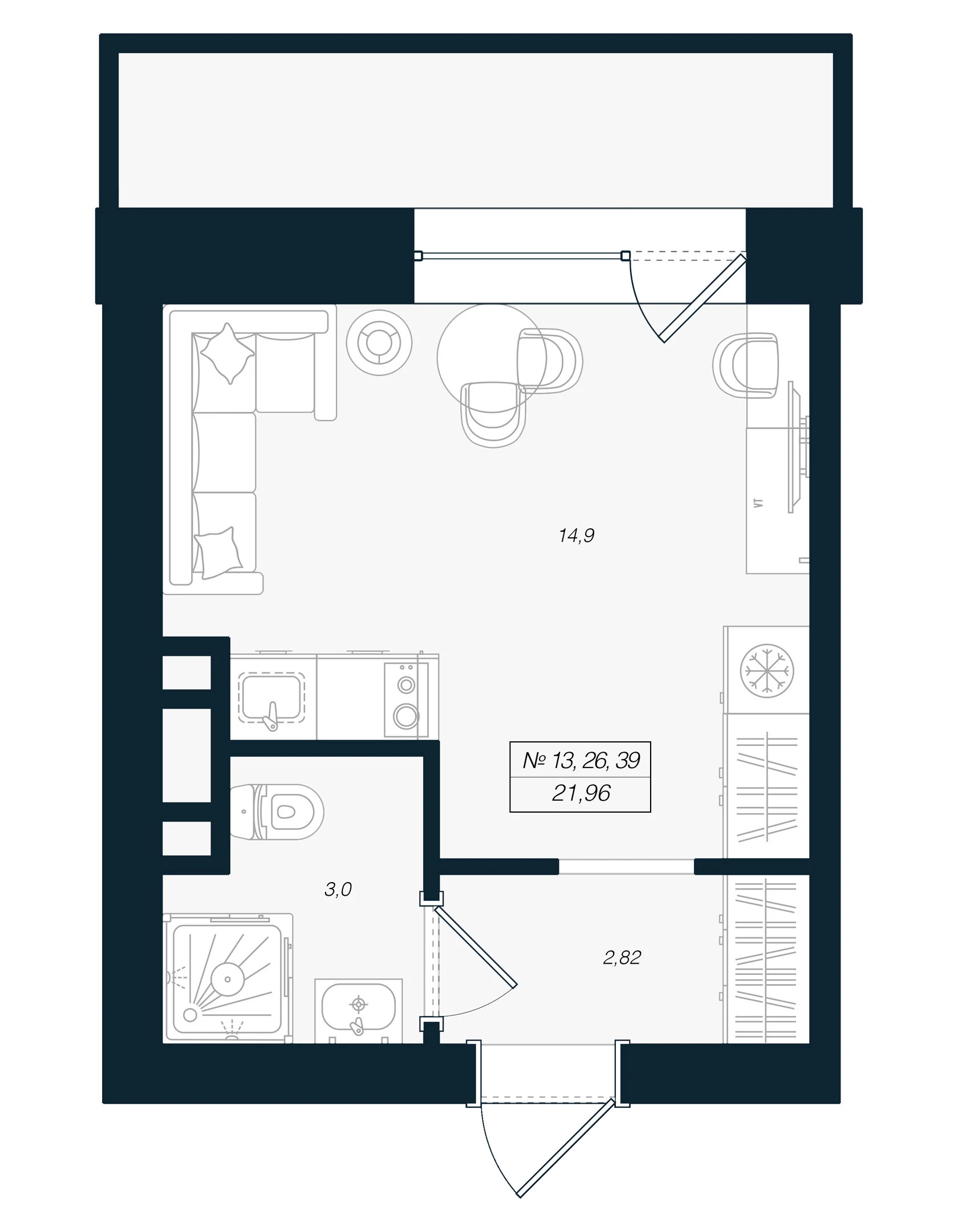 Планировка студия 22 м² в ЖК «Феникс Рощино» — Феникс Рощино