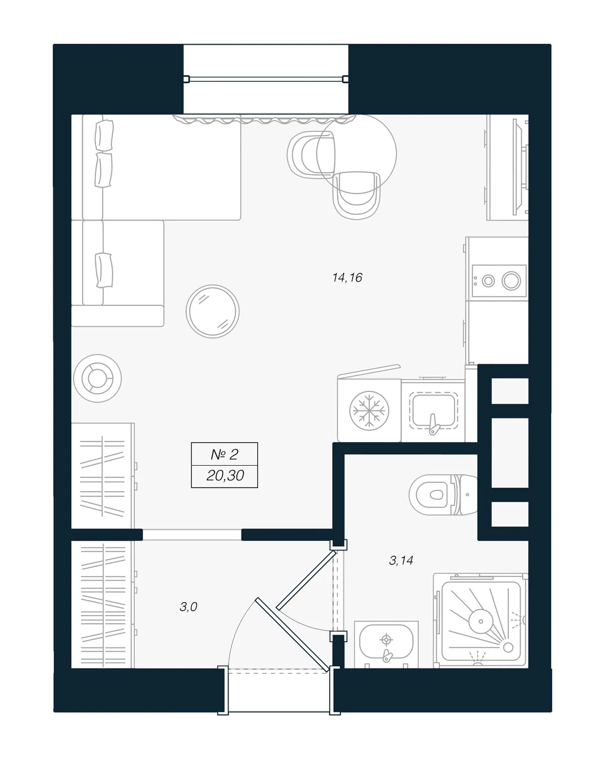 Планировка студия 20,3 м² в ЖК «Феникс Рощино» — Феникс Рощино
