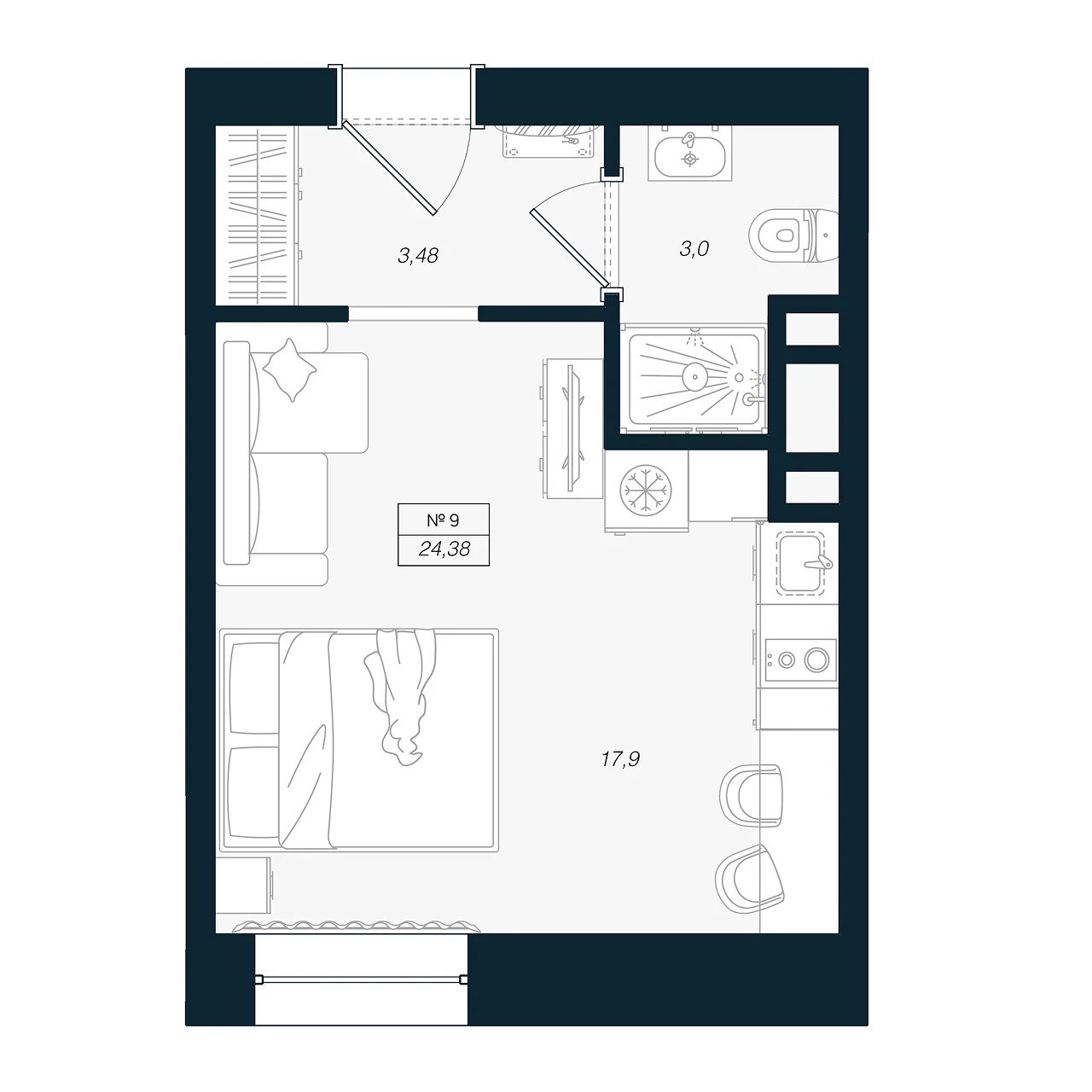 Планировка студия 24,4 м² в ЖК «Феникс Рощино» — Феникс Рощино