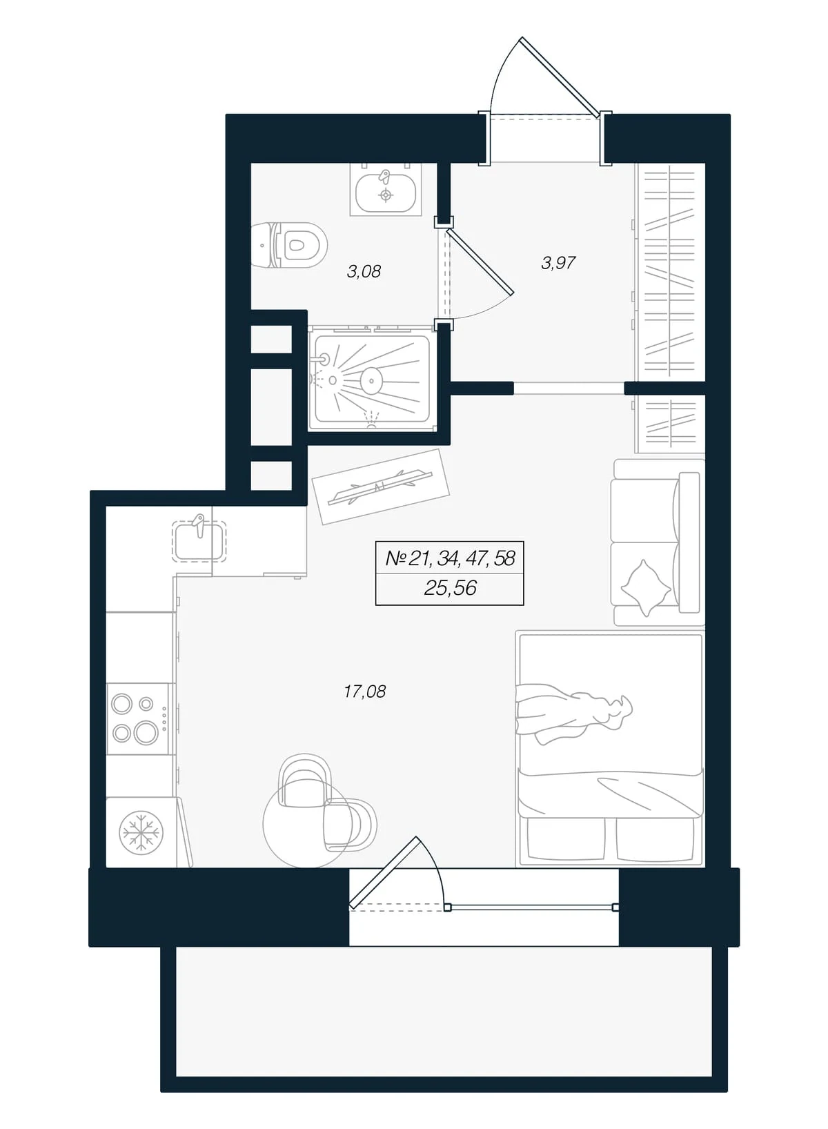 Планировка студия 25,6 м² в ЖК «Феникс Рощино» — Феникс Рощино