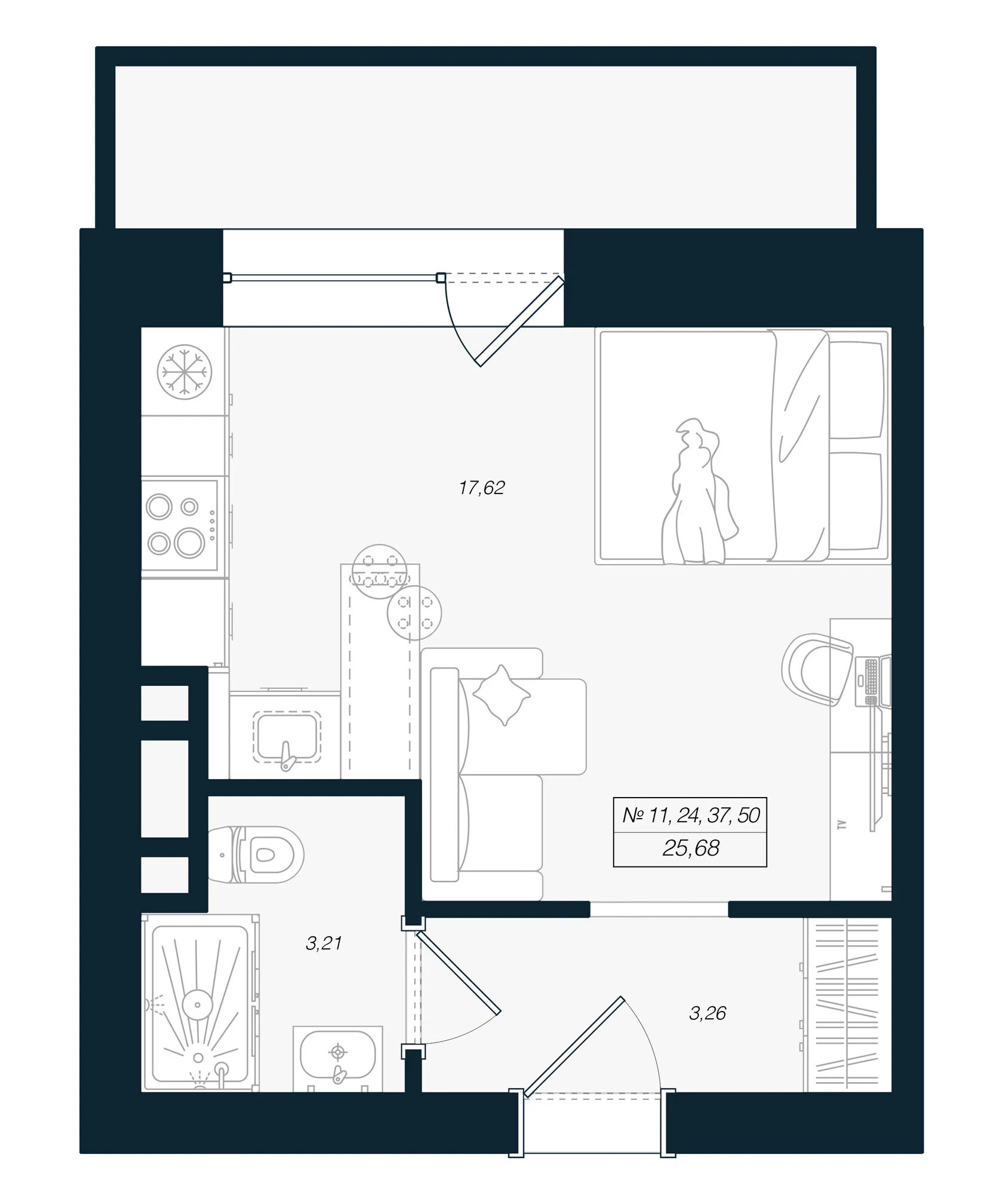 Планировка студия 25,7 м² в ЖК «Феникс Рощино» — Феникс Рощино