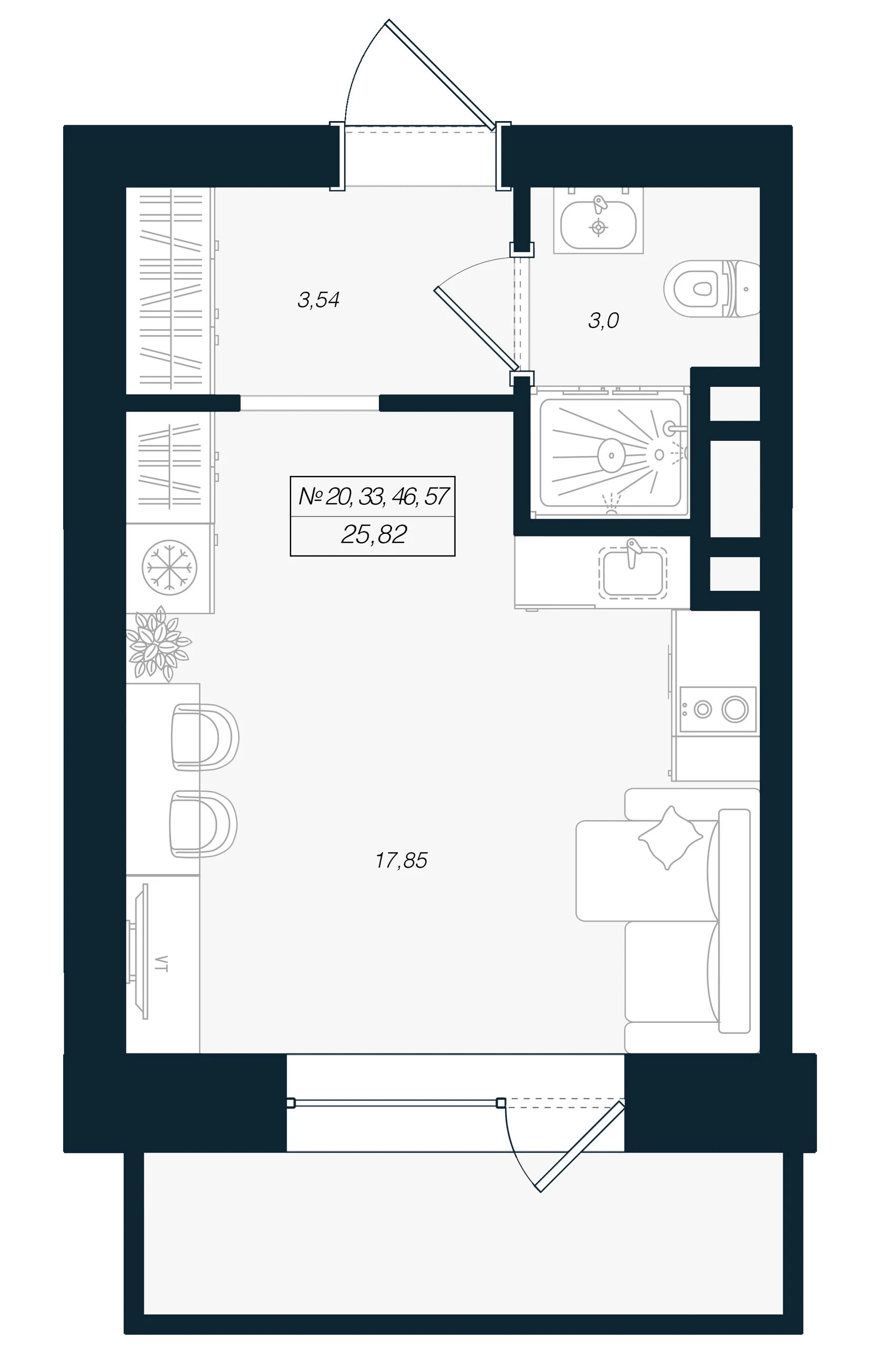 Планировка студия 25,8 м² в ЖК «Феникс Рощино» — Феникс Рощино