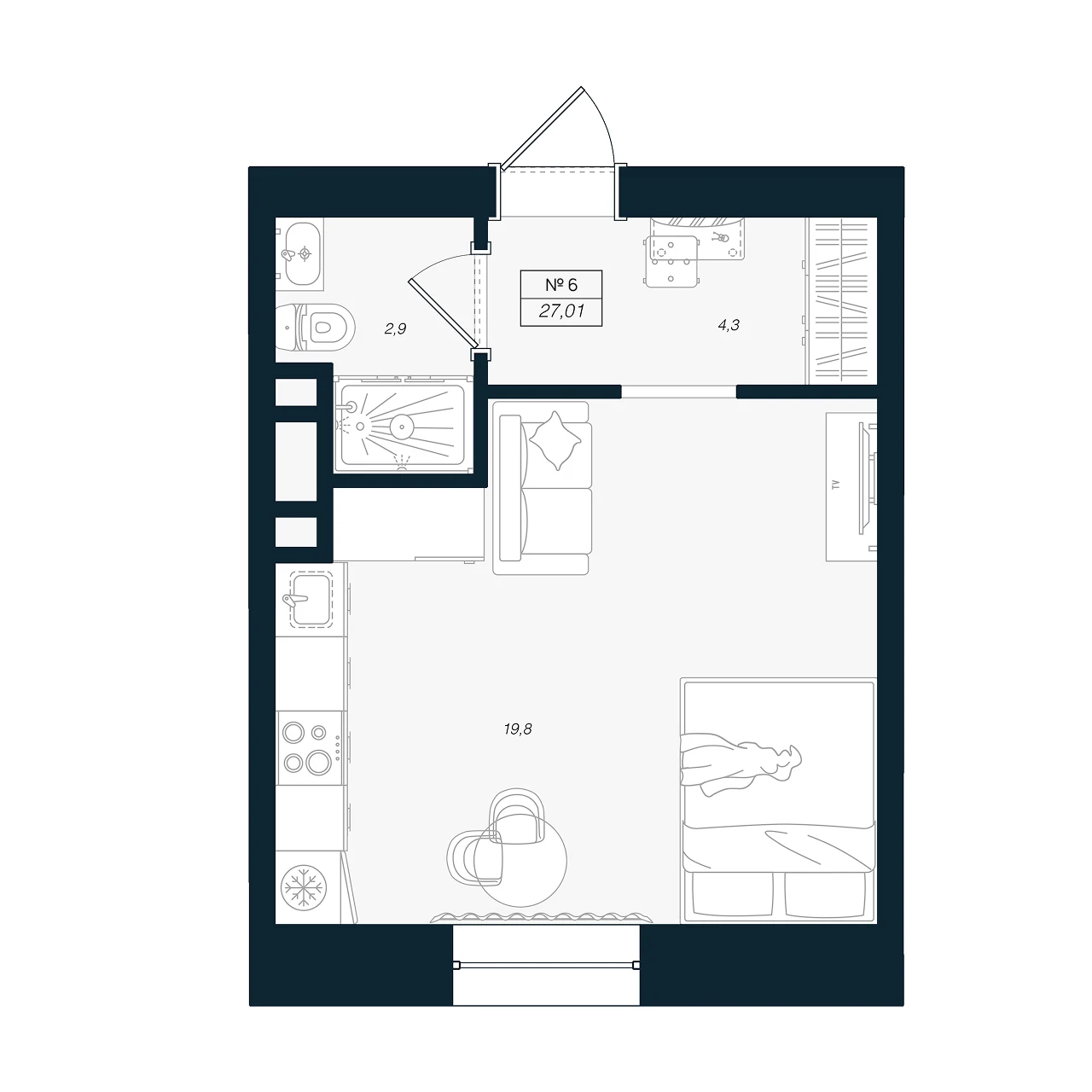 Планировка студия 27 м² в ЖК «Феникс Рощино» — Феникс Рощино