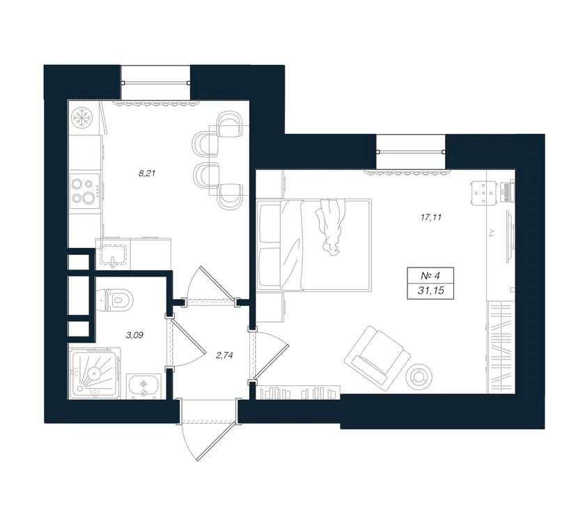 Планировка 1-комнатная 31,1 м² в ЖК «Феникс Рощино» — Феникс Рощино