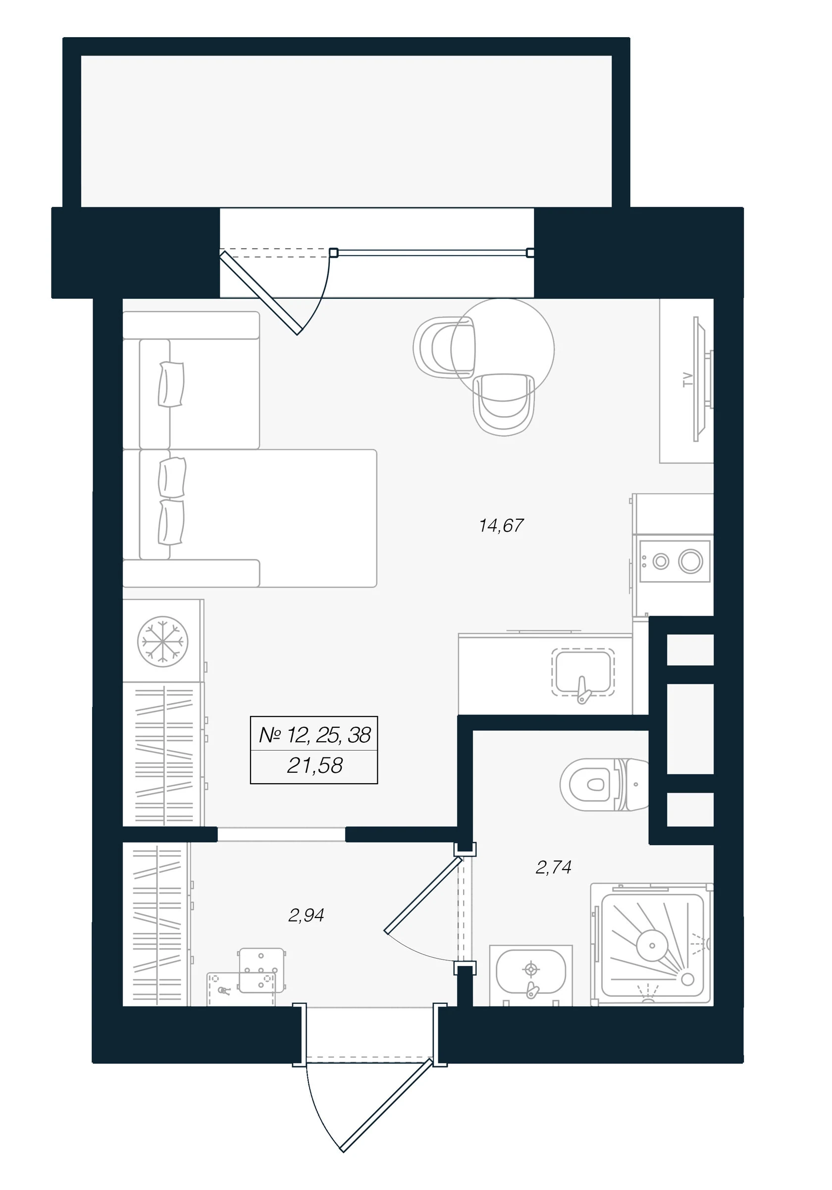 Планировка студия 21,6 м² в ЖК «Феникс Рощино» — Феникс Рощино