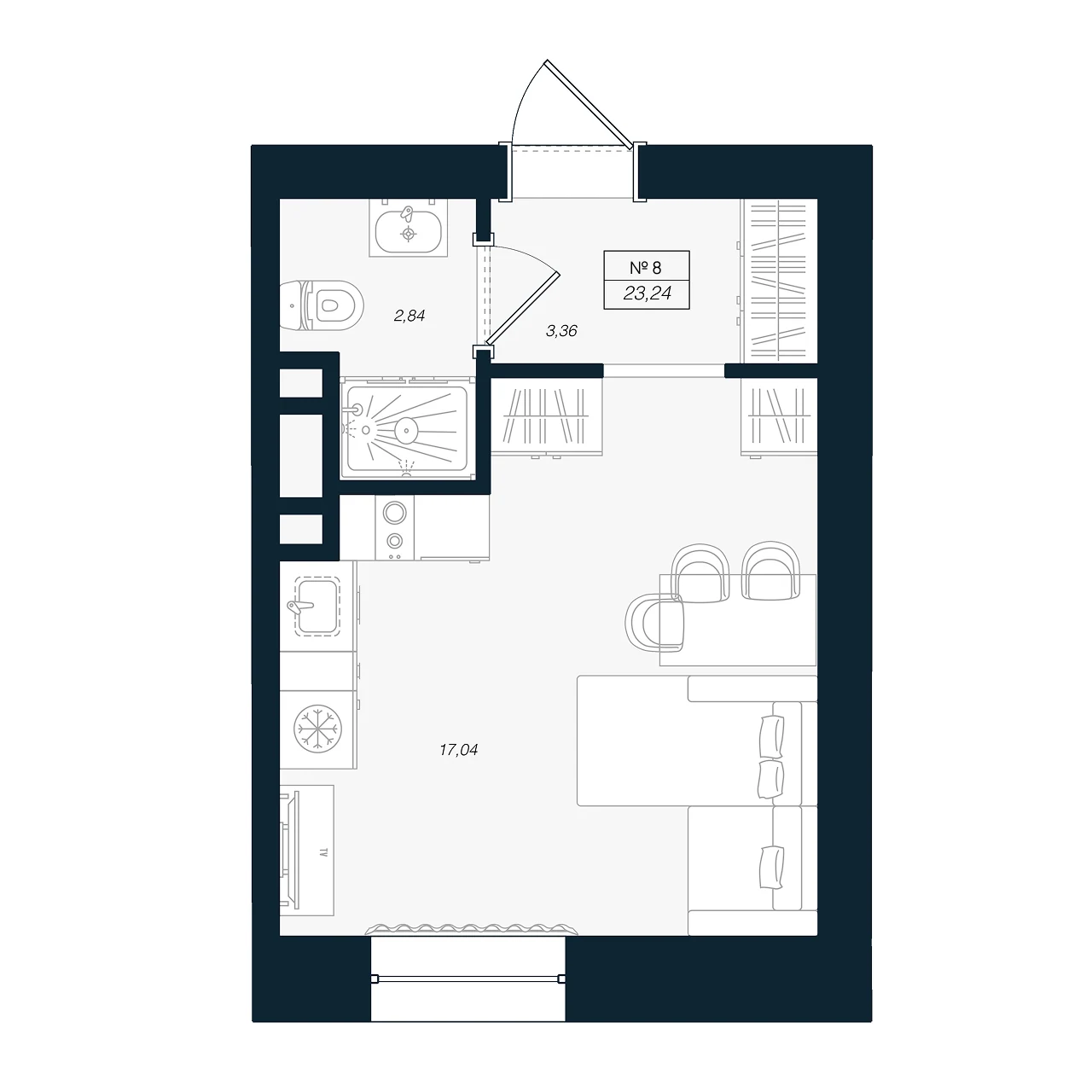 Планировка студия 23,2 м² в ЖК «Феникс Рощино» — Феникс Рощино